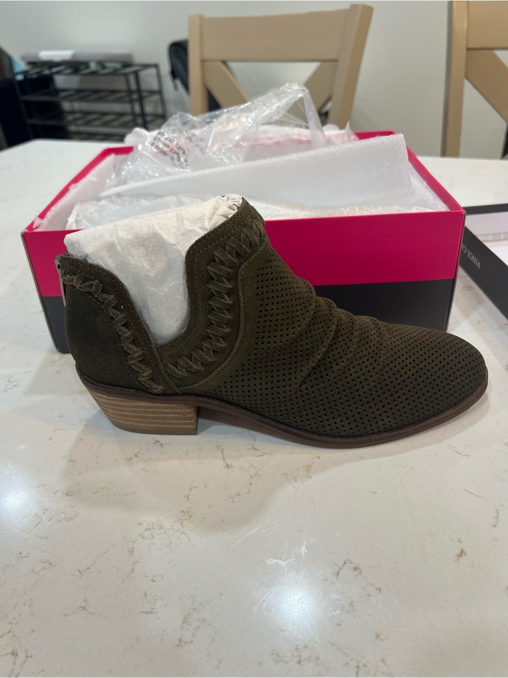 Women’s Olive Suede Perforated Ankle Boot